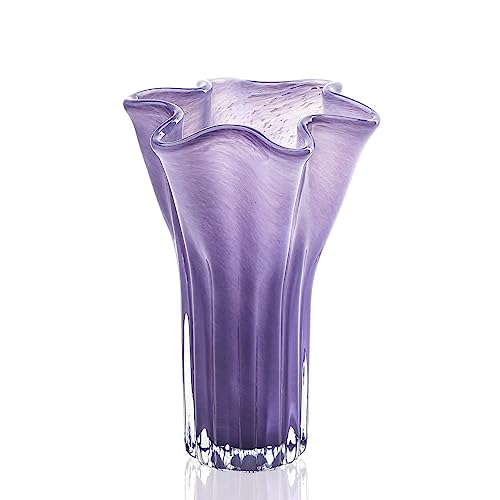 8'' Blown Glass Flower Vase for Home Wedding Modern Centerpieces Decorative (Purple)