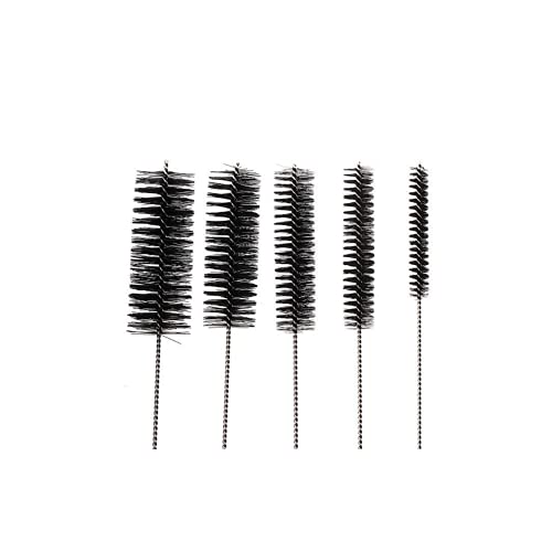 8 Inch Nylon Tube Cleaning Brush Set, Large Sizes (Black), 5 Piece Kit, Long Deep Cleaning Brushes with Flexible Handles for Bottles, Straws, Pipes, Keyboards, Glass, Guns and Detailing, Heavy Duty