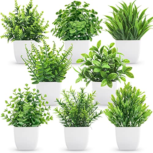 8 Packs Fake Plants Small Artificial Faux Potted Plants