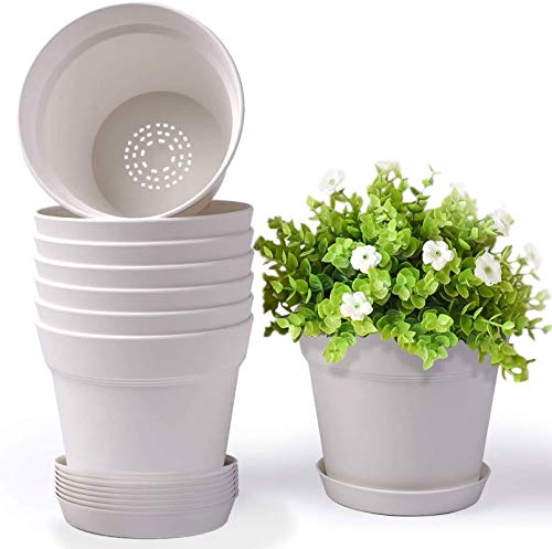 8 Pcs 7.5 inch Plastic Planters with Multiple Drainage Holes and Tray