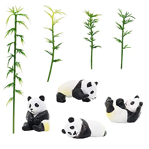 8 Pieces Miniature Panda Bamboo Figurines Cute Mini Panda Bamboo Cake Topper Mini Bamboo Panda Decoration for Party Supplies Lifelike Vivid Animal Figurines Gift for Christmas Birthday