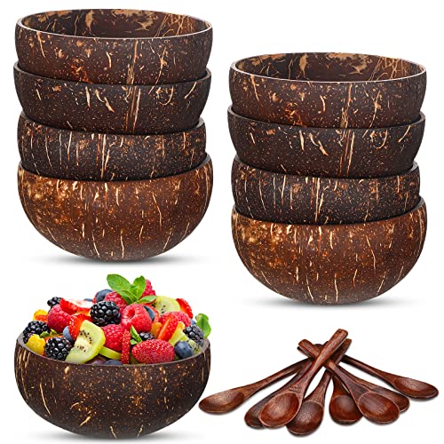 8 Set Coconut Bowls and Wooden Spoon Set