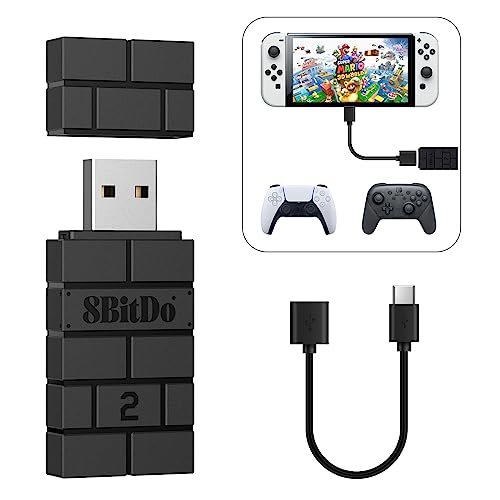 8Bitdo USB Wireless Adapter 2 for Windows, Mac & Raspberry Pi, Compatible with Xbox Series X & S Controller, Xbox One Bluetooth Controller, PS5/PS4/PS3 Controller with OTG Cable