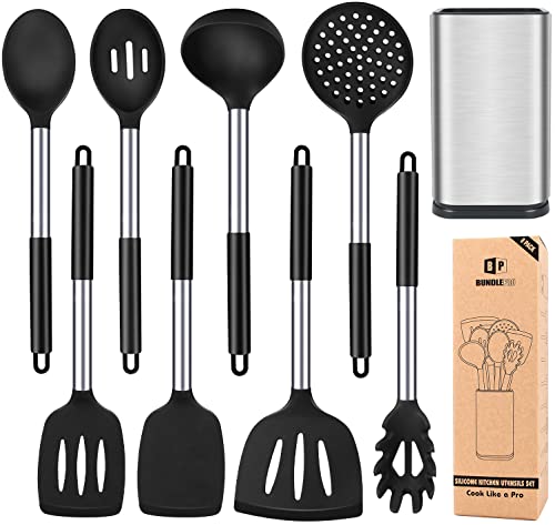 8Pcs Silicone Cooking Utensil Set with Stainless Steel Handle