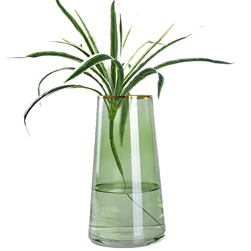 9 inch Green Clear Glass Vase for Table Centerpieces Home Décor