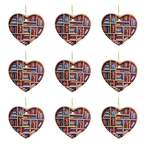 [9-Pack] Book Lover Gifts | Heart Shelf Decor Ornaments