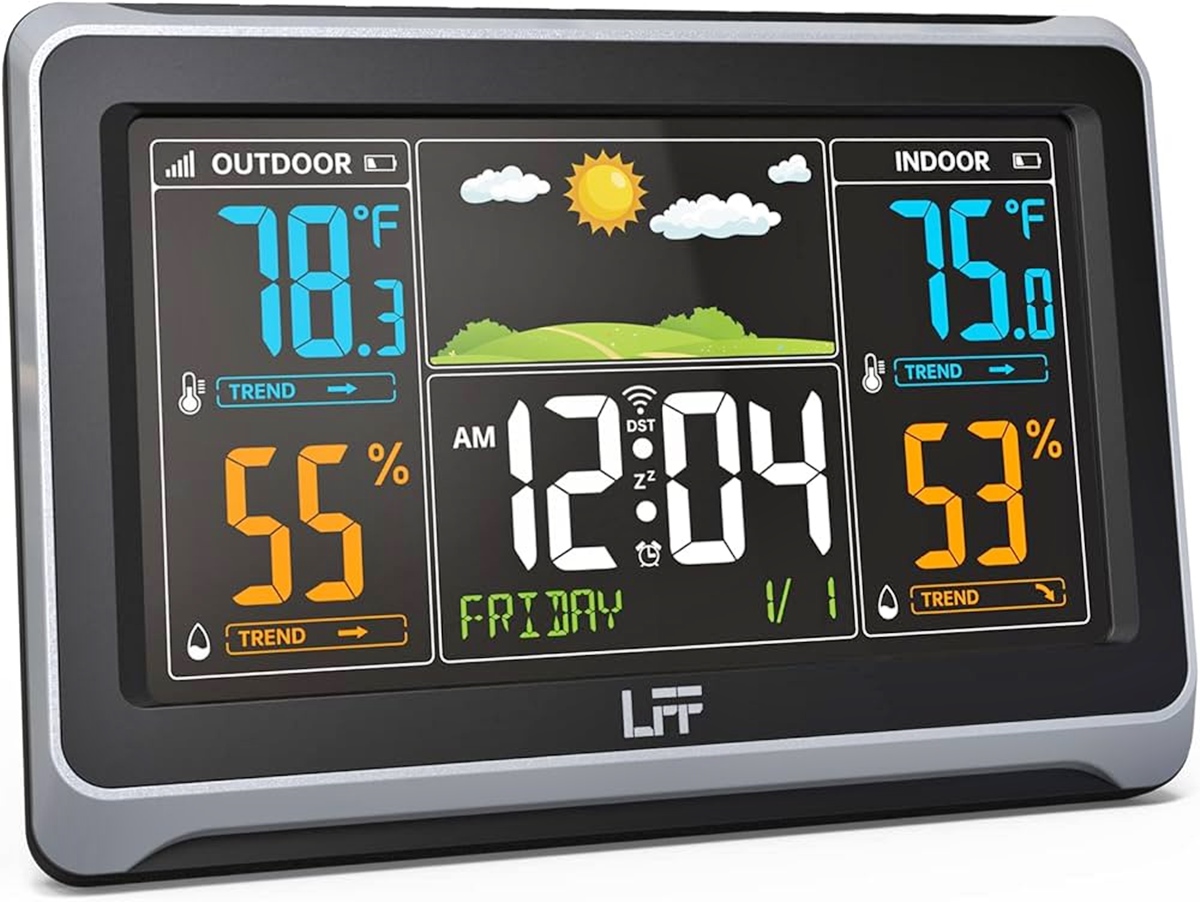 Newentor Weather Station Wireless Indoor Outdoor Thermometer, Color Display  Atomic Clock w Calendar 
