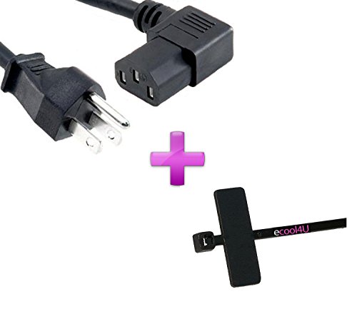 90 Degree 3 Prong AC Power Cord Cable Plug Replace for eMachines Desktop PC Computer + eCool4U Cable Tie