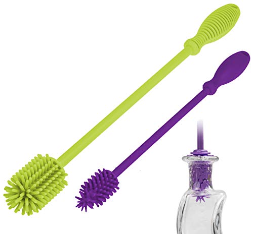 A-Brush Silicone Bottle Cleaner Brush, 2 Piece Set, Flexible, Long Handle