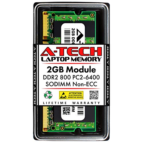 A-Tech 2GB DDR2 800MHz SODIMM PC2-6400 1.8V CL6 200-Pin Non-ECC Unbuffered Laptop RAM Memory Upgrade Module