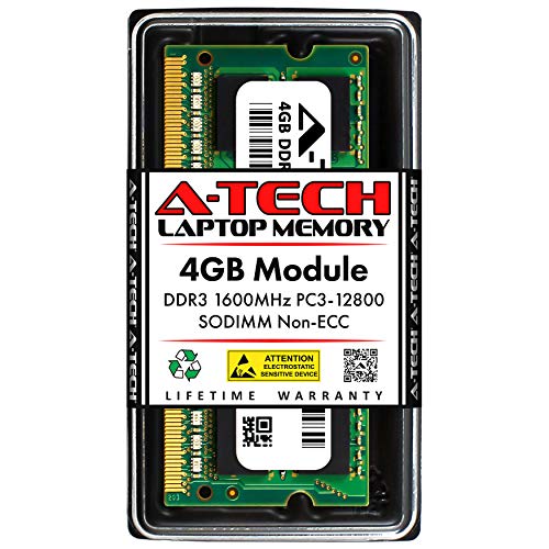 A-Tech 4GB DDR3 1600MHz PC3-12800 CL11 SODIMM 204-Pin Non-ECC SO-DIMM Laptop, Notebook RAM Memory Module