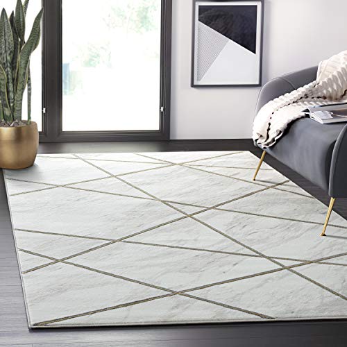 Abani Luna LUN150A Contemporary Marble Gold Lines Area Rug 7'9" x 10'2"