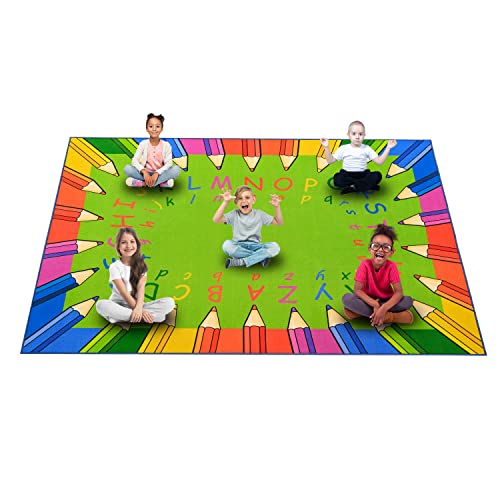 ABC Classroom Rug for Students Green Reading Area Rug