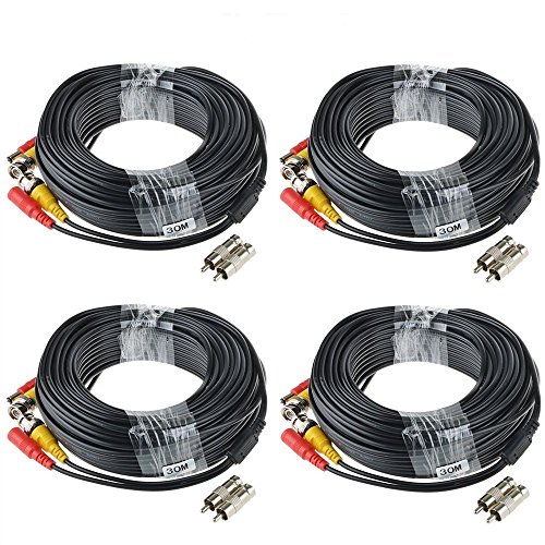 ABLEGRID® 4 Pack 100ft bnc Video Power Cable Security Camera Cable Wire Cord for CCTV dvr Surveillance System (Included 2X BNC to RCA connectors with Each Cable)