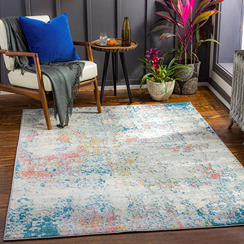 Abstract Area Rug, Aqua/Coral