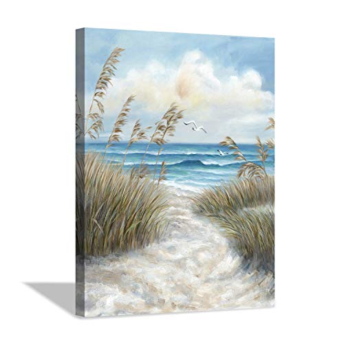 Abstract Beach Picture Wall Art: Sandy Path to Ocean with Sea Grass Artwork Painting for Bedroom (16'' x 12'' x 1 Panel)