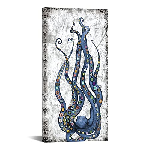 Abstract Grey and Blue Octopus Painting