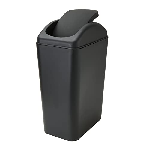 ABuff Small Lidded Trash Can, 12 Liter/3 Gallon Black Plastic Garbage Bin with Lid for Office, Bedroom, Bathroom