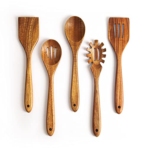 Acacia Wooden Spoons for Cooking: 5-Piece Kitchen Utensils Set