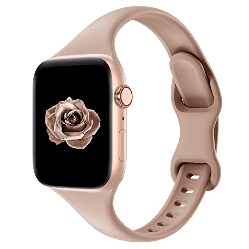 Acrbiutu Bands Compatible with Apple Watch 38mm 40mm 41mm 42mm 44mm 45mm 49mm, Slim Thin Narrow Replacement Silicone Sport Strap Wristbands for iWatch Series Ultra 8/7/6/5/4/3/2/1 SE Women Men, Milk Tea