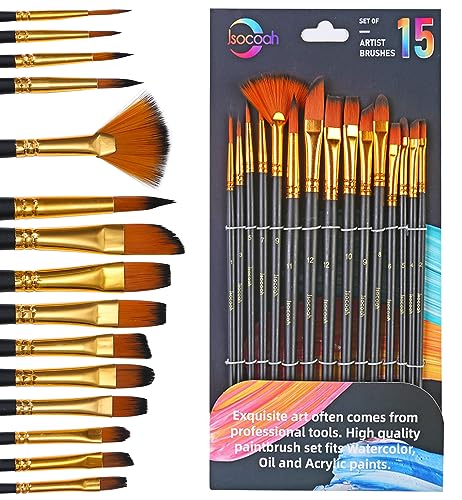 Acrylic Paint Brushes Set: 15-Piece Nylon Bristle Paintbrushes for Art