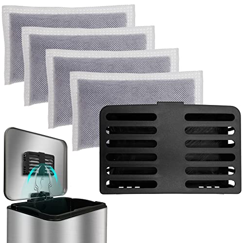 Activated Charcoal Odor Absorbing Filter Refill Deodorizer Compatible with iTouchless Trash Cans 8 Gallon and Larger (4 Large Filters+ 1 Compartment) (Black)