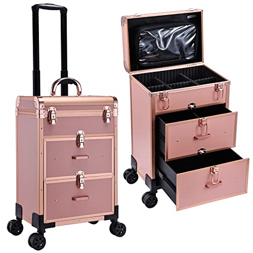 Adazzo Rolling Makeup Train Case with Drawers