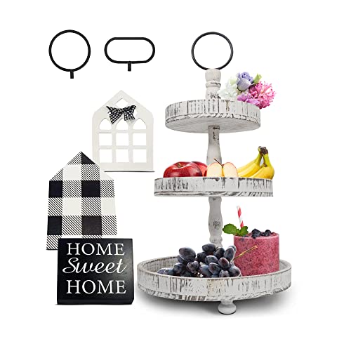 Adjustable 3 Tiered Tray Stand with Farmhouse Decor