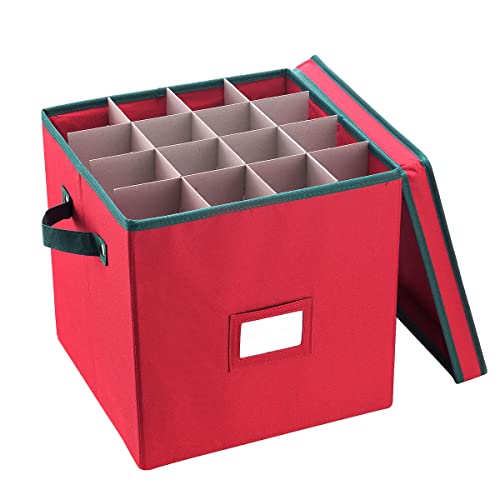 Adjustable Dividers Christmas Ornament Storage Box - Red