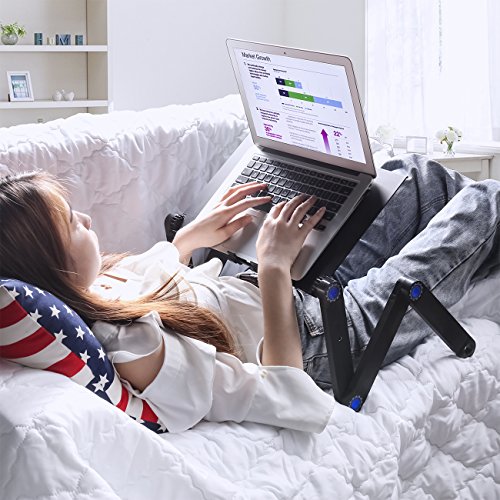 Adjustable Laptop Bed Table with Cooling Fans and Mouse Pad
