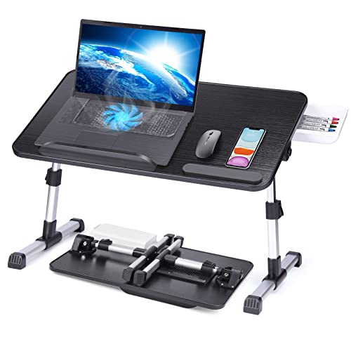 Adjustable Laptop Stand Bed Table with Cooling Fan and Drawer