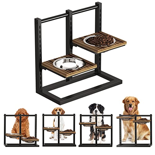 Adjustable Raised Dog Stand with Stainless Steel Bowls