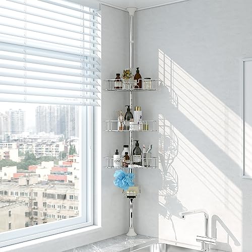 Zenna Home Rust-Resistant Corner Shower Caddy for Bathroom, 4 Adjustable  Shelves and Towel Bar, with Tension Pole, for Bath and Shower Storage,  60-97