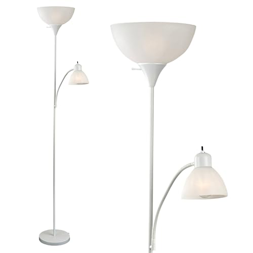 Adjustable White Floor Lamp with Reading Light