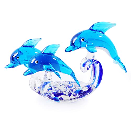 Adorable Blue Glass Dolphin Figurines for Home Decoration