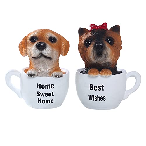 Adorable Polyresin Teacup Dog Statue Set of 2