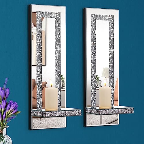Aeveco Crystal Crush Diamond Mirrored Candle Sconces