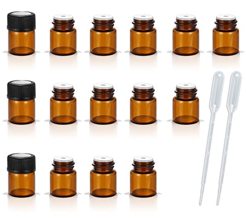 AFMNQZ 50Pack Set 1ML Amber Glass Bottle with Orifice Reducer and Cap Small Essential Oil Vials (1ML)