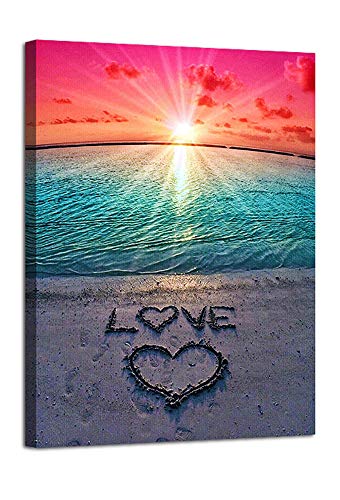 AGCary Beach Love Sunset Poster with Framed Print Canvas Painting Picture Wall Art