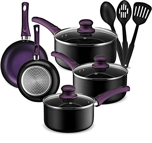 AHEIM Aluminum Nonstick Cookware Set, 11-Piece Purple Cooking Set