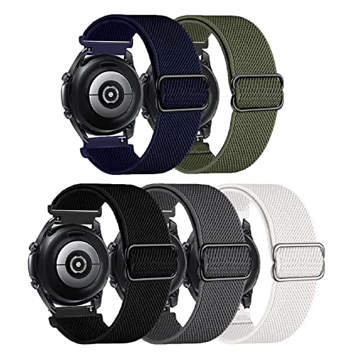 AHXLL 22mm Watch bands Compatible with Samsung Galaxy Watch 3 45mm Band/ Galaxy Watch 46mm/ Gear S3 Frontier, Sport Loop Stretchy Nylon Wristband for Men Women, 5 Packs (Black+ Army Green+ Blue+White+ Gray)