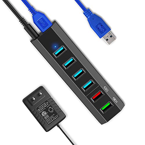 Aiibe 6-Port USB 3.0 Hub with Power Adapter