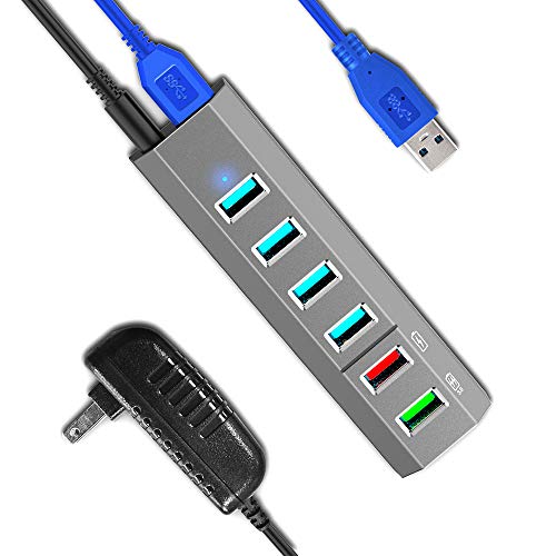 Aiibe 6 Ports USB Hub with Power Adapter
