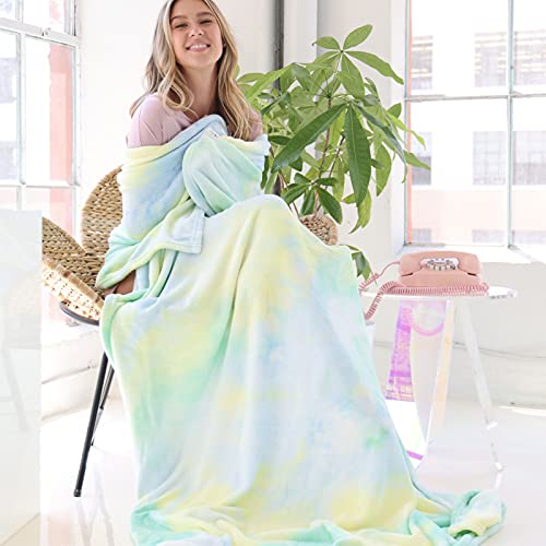 Ailemei Direct Rainbow Tie Dye Throw Blanket for Girls, Soft Cute Funny Decorative Flannel Throw Blankets, Fuzzy Fleece Bed Blankets for Teen Girl Adults Kid's Gift, Warm Pastel Plush Blankets, Mint
