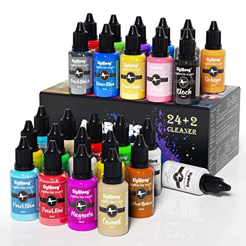 Airbrush Paint Set - 24 Colors Acrylic Paint with 2 Airbrush Cleaner