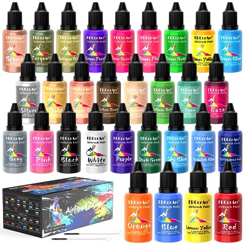 Airbrush Paint Set - 30 Colors Airbrush Paint with 2 Cleaning Brush, Ready to Spray Airbrush Kit, Water Based Acrylic Air Brush Paint for Artists - 0.7fl oz