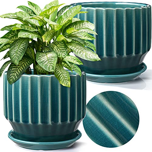 AISBUGUR 6-Inch Ceramic Plant Pots with Unique Crackle Glaze Design