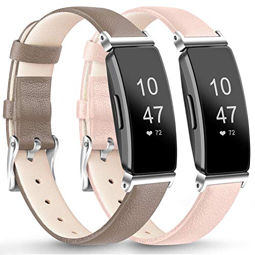 AK Leather Bands Compatible with Fitbit Inspire HR/Inspire/Ace 2 Fitness Tracker Soft Sport Leather Wristbands Classic Replacement Strap for Women Men