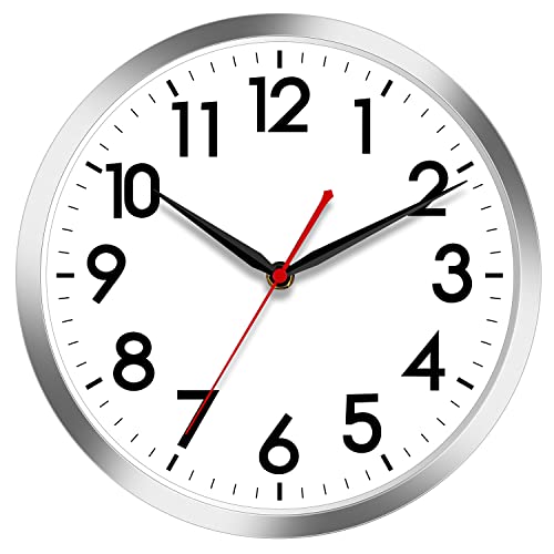 AKCISOT 10 Inch Silent Wall Clock - Modern Silver Decorative Clock