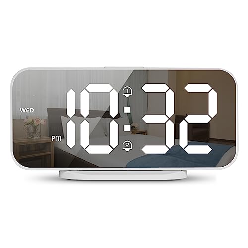ALANAS Digital Alarm Clock with Dual Alarms, Mirror LED Bedroom Alarm Clocks